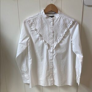 J.Crew White Pintuck And Ruffle Button-Up Blouse